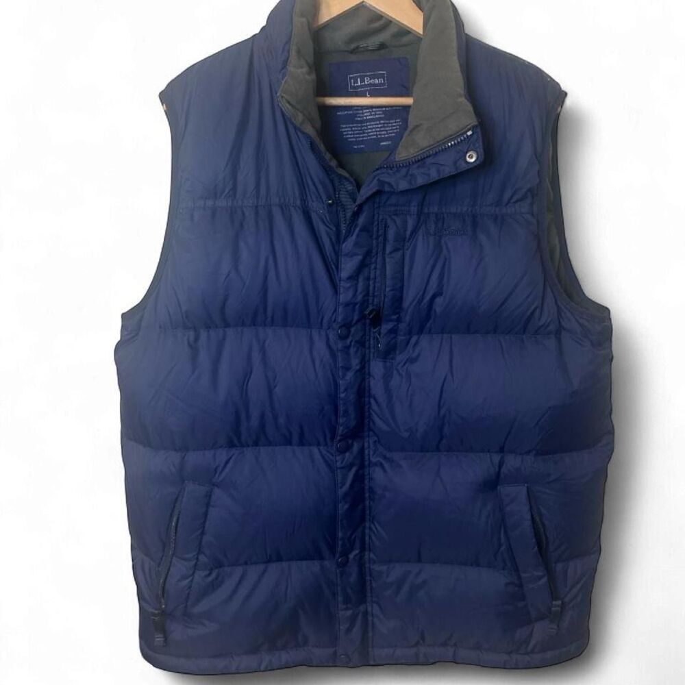 L.L. Bean Insulated Puffer Vest 80% Goose-Down Blue Outdoors Winter Large